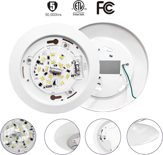 6-Pack 4 Inch Disk Lights, 2700K-5000K Adjustable, 10W, 650LM, CRI 90+, Dimmable 10%-100%, Wet Rated, Surface Mount LED Ceiling Light for Bathroom Kitchen, ETL Listed