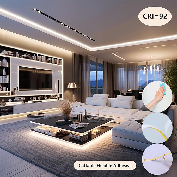 48V COB LED Strip Light 65.6ft, 4000K Natural White Flexible Cuttable LED Tape Lights 8W/M 480LEDs/M CRI 92 with AC 110V Power Supply for Bedroom Ceiling Living Room Commercial