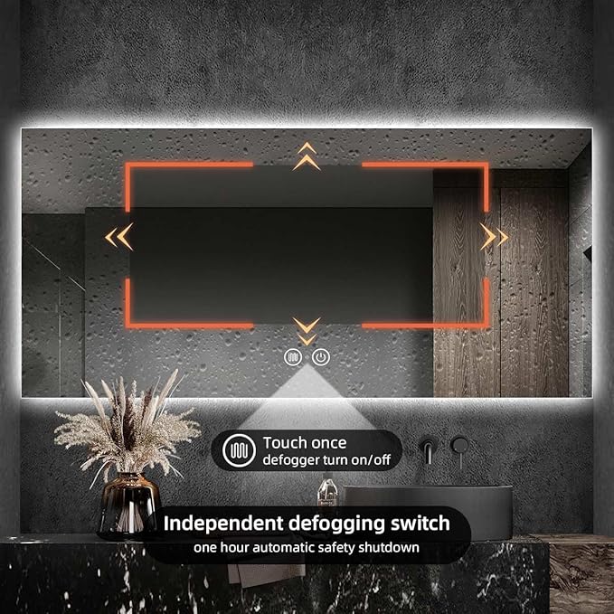 56 x 36 LED Bathroom Vanity Mirror, 3 Colors Four-Side Backlit Mirror Bathroom with Motion Sensor, Stepless Dimmable Wall Mirror with Lights, Anti-Fog, Rectangular, UL-Listed