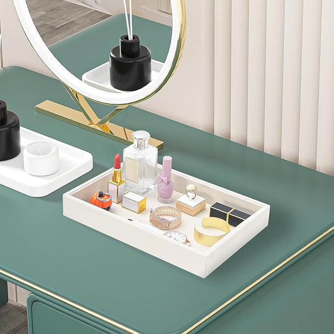 Bedside Organizer Tray, Desktop Storage Tray for Jewelry, Sunglass, Phone, Watch, Perfume,Lipstick, Nightstand Desk-top Catchall Tray, Multi-use Holder Tray for Desk Drawer (Beige 1Grid)