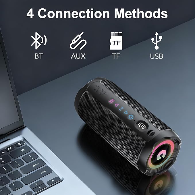 Portable Bluetooth Speaker, Bluetooth 5.4 Speaker,30W Dual Speaker with LED Display, Deep Bass, 30H Playtime, Colorful RGB Lights, IPX7 Waterproof,TWS pairing for Outdoor/Home/Party/Travel,Gift Ideas