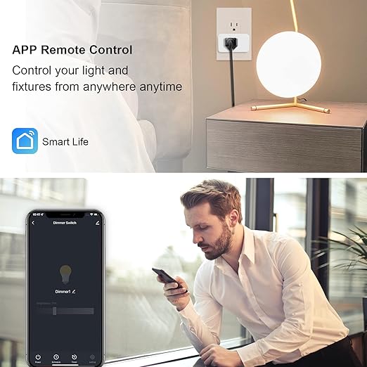 WiFi Dimmer Smart Plug Compatible with Alexa Google Home for Voice Control Mini Smart Outlet Socket with Timer Wireless Remote Control Max Power 300W, No Hub Required, 2.4GHz 1 Pack
