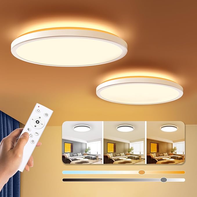 BLNAN Dimmable LED Flush Mount Ceiling Light Fixture with Remote Control, 12Inch 24W 3000K-6500K Light Color Adjustable, Modern Ultra Thin Wired Lamp for Bedroom Kitchen, White, 2 Pack