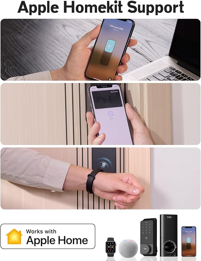 Smart Door Lock with Apple Home Key, Fingerprint Keyless Entry Door Lock Safety Keypad Deadbolt with Code, Built-in Wi-Fi, IP65, Supports Apple Homekit, Alexa, Google for Front Door or Back