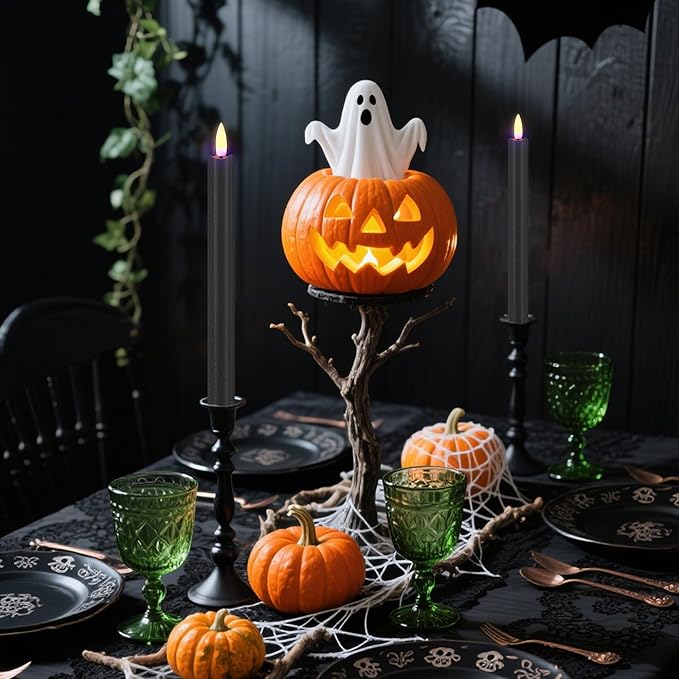 SHENSY Black Flameless Taper Candles, Set of 3 – 9.64" LED Candlesticks with 3D Flickering Flame, Real Wax Battery Candles with Remote and Timer – Elegant Halloween Window and Table Decor