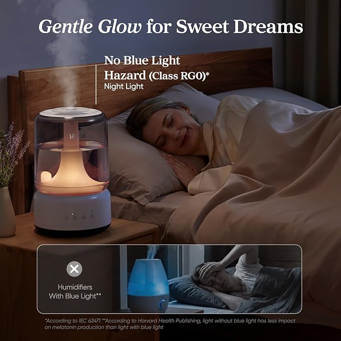 LEVOIT Humidifiers for Bedroom, 4.2L Top Fill for Large Room with 42H Runtime, Dishwasher Safe Design Easy to Clean, 21dB Quiet Cool Mist for Baby, Plants, Night Light, Essential Oil Diffuser, White