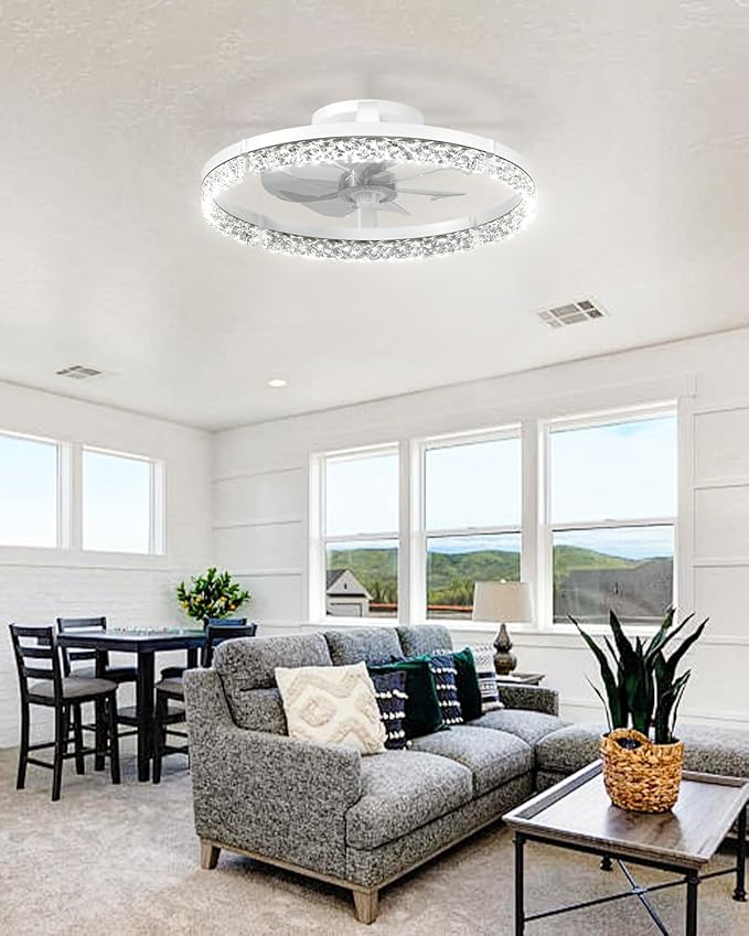 addlon Ceiling Fans with Lights and Remote, 20'' Low Profile Ceiling Fans, 3000-6000K Dimmable Modern Flush Mount LED Fan Light, Fandelier Ceiling Fan for Bedroom, Kitchen, Living Room, White