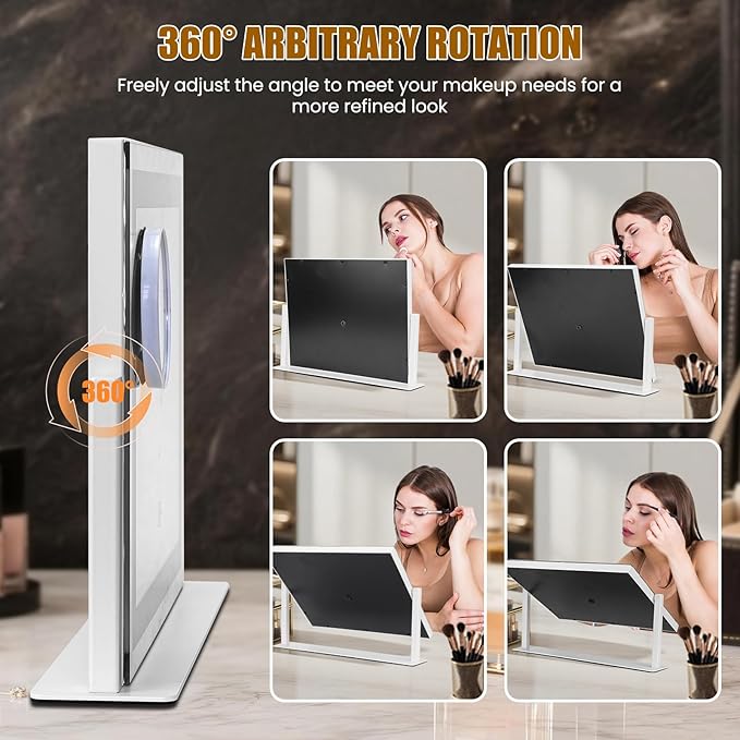 Vanity Mirror with Lights, 16"×12" LED Makeup Mirror, HD Professional Mirror, 10X Magnification, Smart Touch with 3-Color Lighting, Dimmable, 360° Rotation, Lighted Up for Makeup Desk, Bedroom (White)