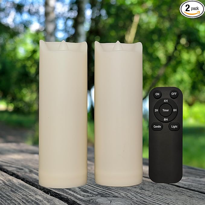 iZAN 2 Pack Flameless Battery Operated LED Pillar Candles with Remote Outdoor Waterproof Flickering Decorative Lights for Halloween Christmas Home Kitchen Décor Wedding Party Event Decorations 2”x6”