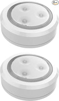 Brilliant Evolution Ultra Thin Wireless LED Touch Lights - Battery Operated Under Cabinet Lighting - Round Puck Lights for Closet, Countertop - Stick On Push Light for Home Decor - Pack of 2