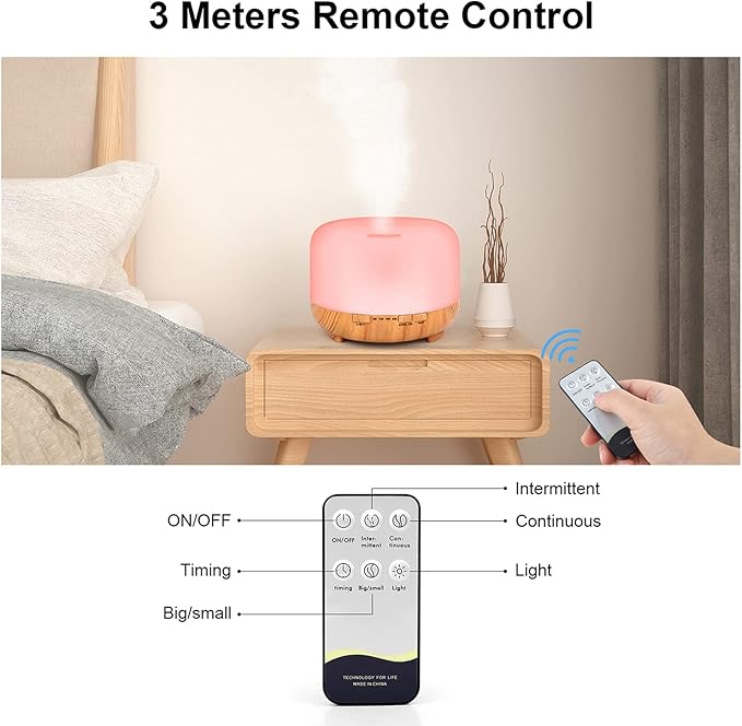 Essential Oil Diffuser Aromatherapy Humidifier: 500ml Grain Ultrasonic Aroma Air Vaporizer for Large Room Quiet Mist Humidifiers Remote Control for Small Baby Bedroom Home, Yellow, (Diffuser-Yellow)