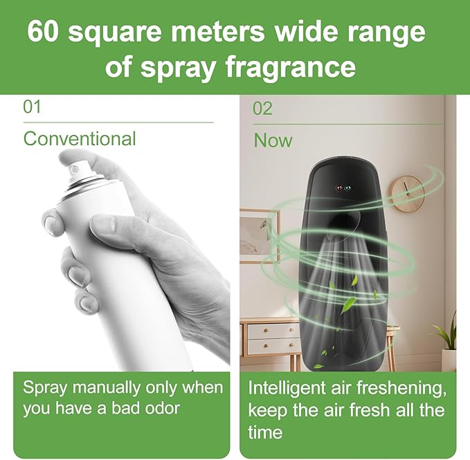 4PCS Automatic Air Freshener Spray Dispenser, Wall Mounted or Free Standing Battery Operated Sprayer for Bathroom Multiple Time Scent Mist Release Settings for Room Restroom Sprayer