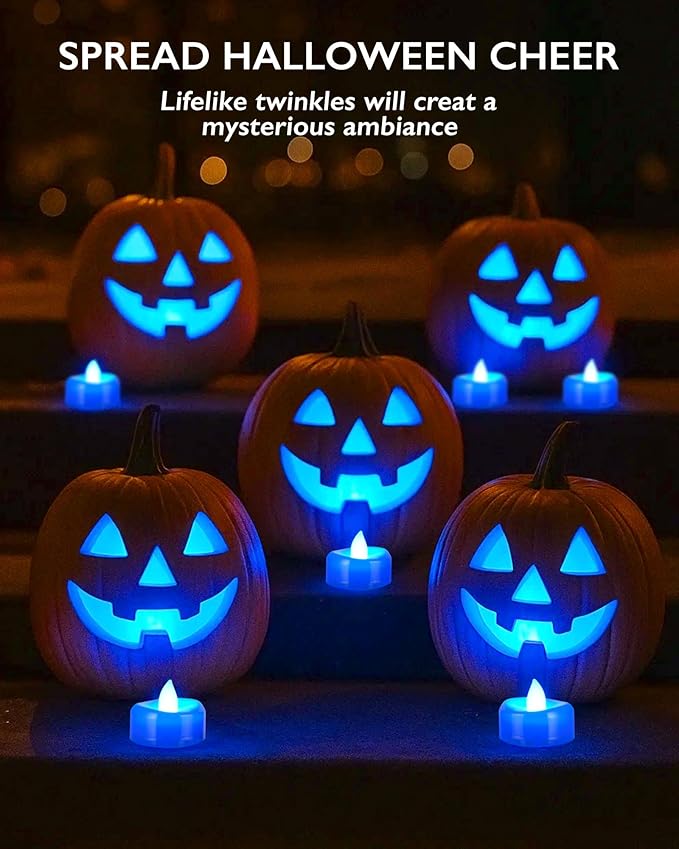 BEICHI Flameless Candles, Tea Lights Battery Operated, No Flickering Votive Candles LED Tea Lights for Halloween Christmas Wedding Home Decor (50 Pack, Blue)
