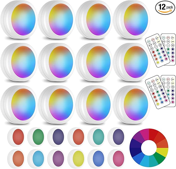 LED Puck Lights - 13 Color RGB, Wireless Remote Control, Battery Powered, Perfect for Under Cabinet & Counter
