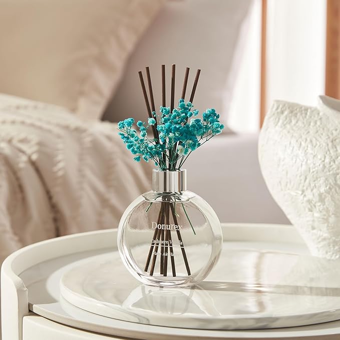 Flower Reed Diffuser Set 5.07oz Cashmere Vanilla Scent Diffuser with Sticks Home Fragrance Reed Diffuser for Bathroom Shelf Decor