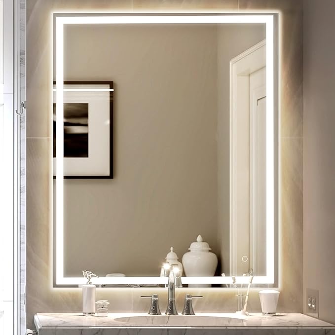 JONATHAN Y MIR100A-3240 Pax 32 in. W x 40 in. H Large Rectangular Frameless Antifog Front/Back-Lit Wall Bathroom Vanity Mirror with Smart Touch