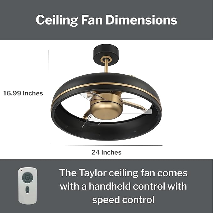 Craftmade Taylor 20" Dual Mount Indoor/Outdoor Flat Black Finish Ceiling Fan, LED Light Kit, Remote Control Included, Smart WiFi Enabled with Voice Activation (Flat Black/Satin Brass)