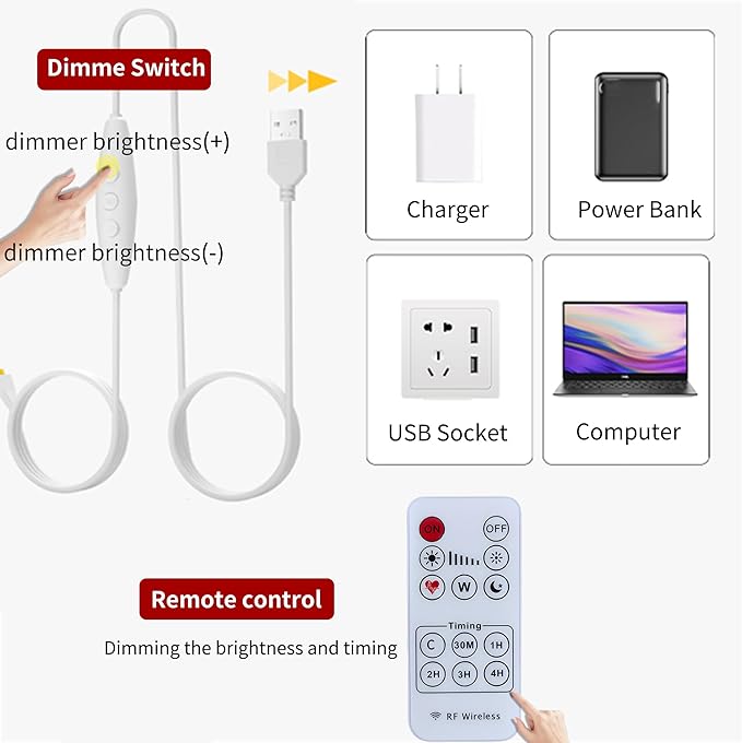 5V USB COB LED Strip Lights with Remote Dimmable Switch 2Pcs,9.84FT/3M,Natural White 4000K,320LEDs/M,8mm Width,Not Waterproof IP20,1.5M USB Switch Cable,for DIY Home Indoor Decoration