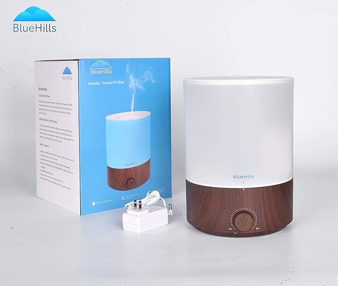 BlueHills Premium Set of Two Large 2500 ML and 4000 ML XL Essential Oil Diffusers Humidifier Combo for Large Room Home with Décor Cover LED Lights Great Gift – Value Pack of Dark Wood Grain.