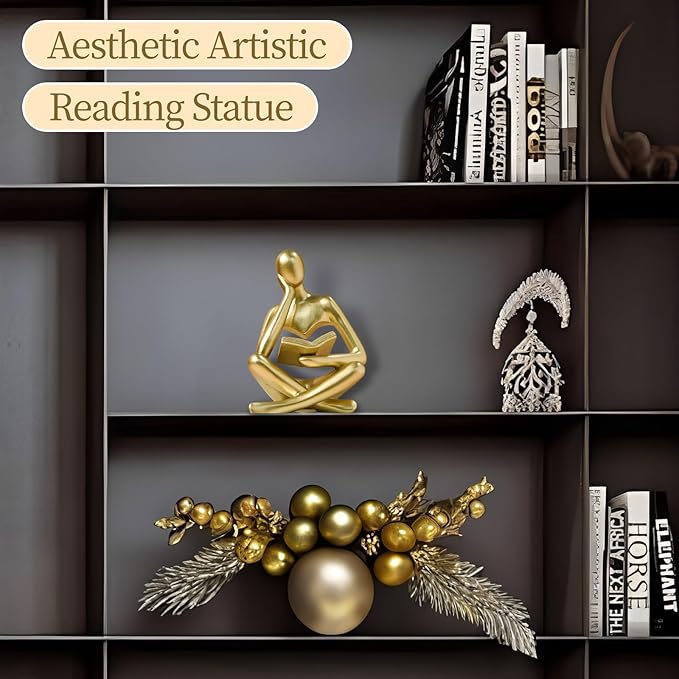 Abstract Art Thinker Statue - Reading Thinker Sculpture Figurine, Modern Home Decoration for Living Room Office Shelves Coffee Table Desk Decor (Gold)