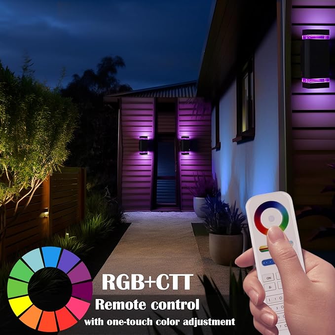 Up and Down Outdoor Wall Lights, Mi.Light Remote Control Warm White 1000lm Color Changing RGB-CCT Outdoor Wall Light IP65,Smart Light Bulb GU10 Exterior Fixture with ETL (3 Pack)