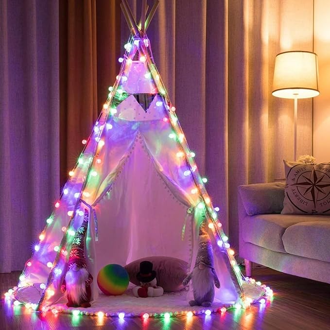 Globe Led String Lights Indoor 19 Color Changing String Lights Plug in 38ft 100 LED Fairy Lights with Remote Timer 7 Modes for Bedroom Dorm Party Camping Outdoor Christmas Lights Xmas Decoration