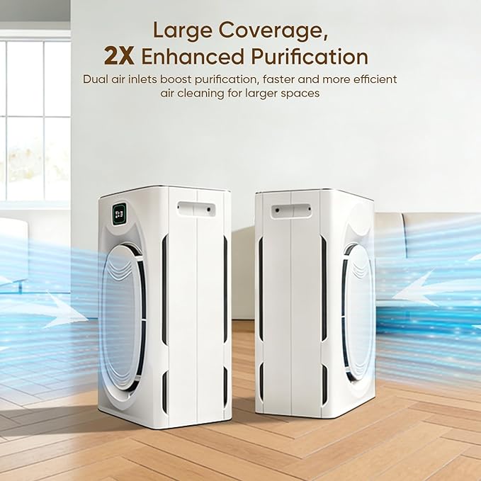 Pet Air Purifiers for Home Large Room Up to 2500 Ft², H13 HEPA & Washable Double-Sided Filter, Air Purifier for Pet Hair Dander Odor Smoke Dust, Smart WiFi, PM2.5 Air Quality Monitor, Auto Mode