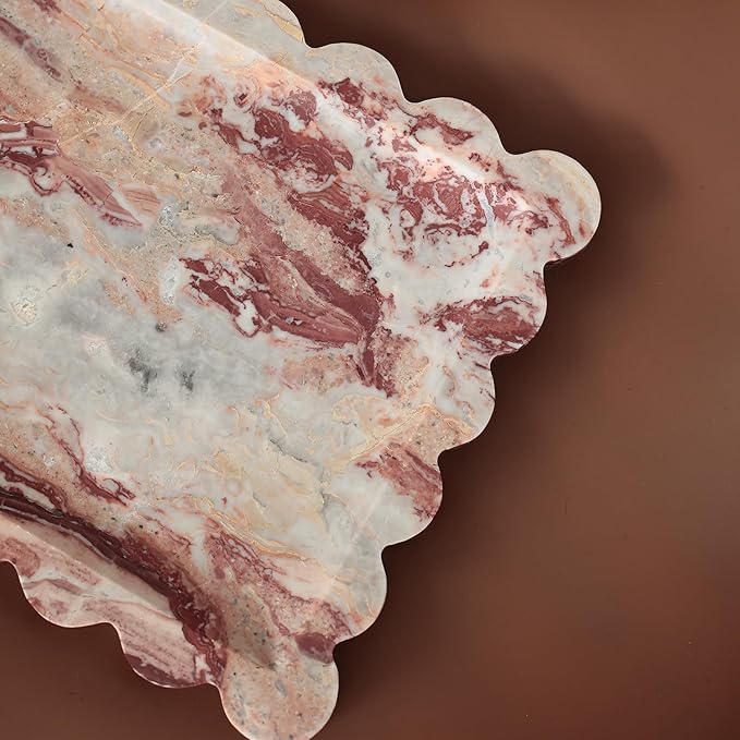 Real Luxurious Natural Scalloped Marble Vanity Tray - 10.8"x8" Rectangle - Decorative Catch All Tray for Bathroom, Kitchen, Dresser & Home Decor