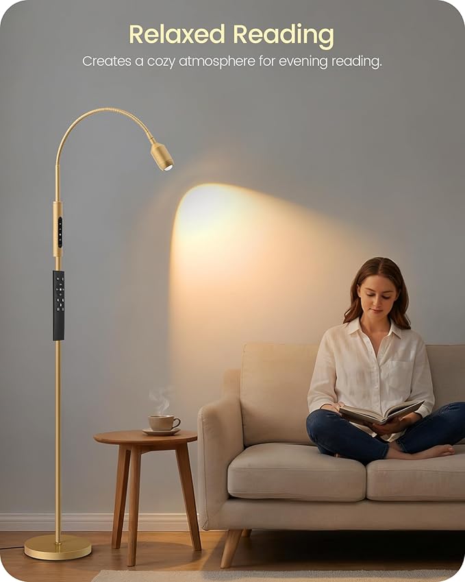 Reading Floor Lamp, 74.2" Tall LED Lamp, with 360° Flexible Gooseneck & Touch & Remote Control, Ajustable Color & Beam, Crafts Standing Lamp, for Reading, Task Craft, Living, WD16LD05