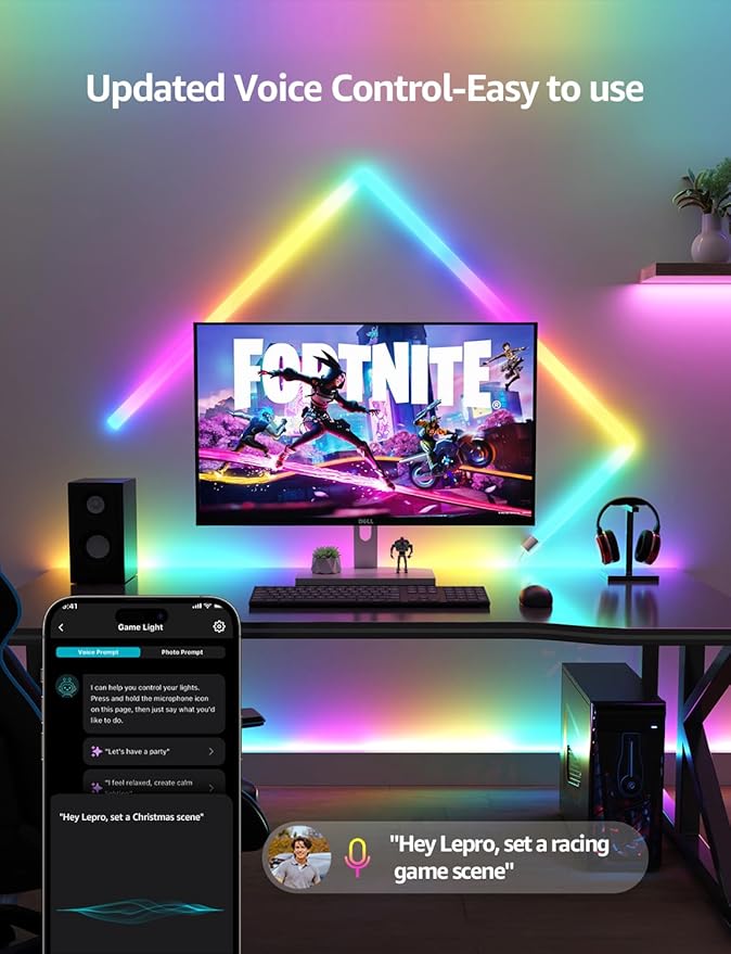 Lepro WL1 AI Smart RGB Wall Lights with LightBeats Music Sync, Personalized AI Lighting Designer, Voice Control Via App, Wi-Fi & Bluetooth LED Light Bars, 8 Pcs with 4 Corners