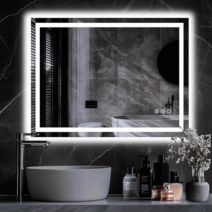 LED Bathroom Mirror, 40"x30" with Frontlit and Backlit Anti-Fog Mirror with Lights LED Vanity Mirror for Bathroom 3 Colors Temperature & Dimmable Bathroom Mirror with HD Tempered Glass