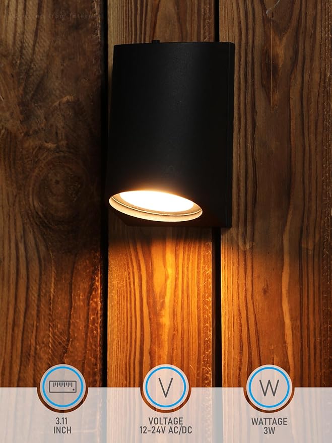 LEONLITE 5CCT Low Voltage Fence Lights, 3 inch 3W LED Deck Lights, 12-24V AC/DC Landscape Step Railing Light, CRI90, 1800K/2700K/3000K/4000K/5000K, IP65, UL Listed Cord, Black, Aluminum, Pack of 4