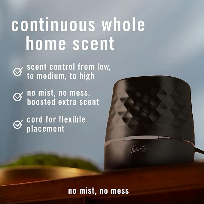 Febreze PLUG Scent Booster Starter Kit, Black, Oil Diffuser, Air Freshener Plug In, Continuous Scent Device + 2 Ocean Refills