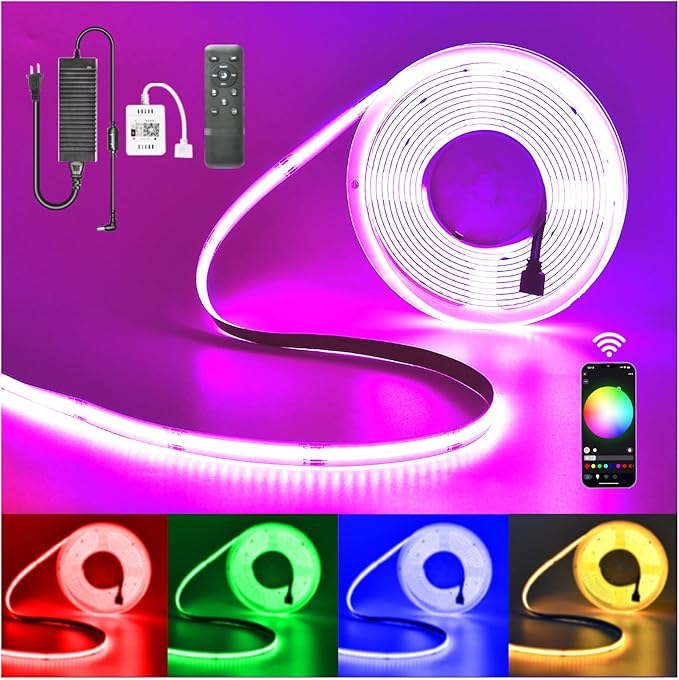 INDARUN 24V RGB COB Led Strip Light 32.8FT/10M, 5760Leds,10mm Width, Flexible Led Tape Light, Smart Led Strip Light Color Changing, Music Sync, Led Strip Lights for Room Decor, TV Backlights