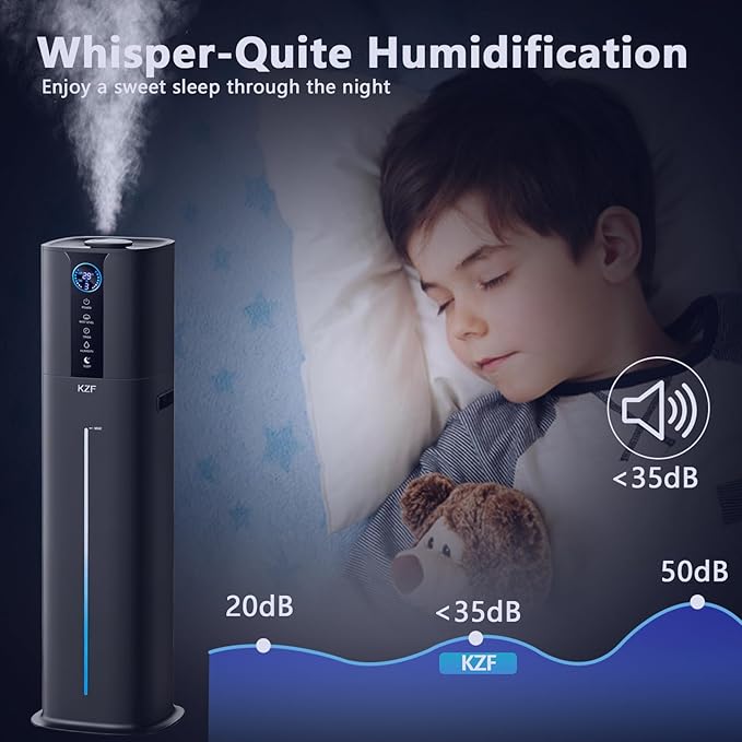 KZF 9L Smart Humidifiers for Bedroom Large Room, 2.3Gal Cool Mist Top Fill Diffuser App & Remote Control, 3 Mist Modes, Quiet Humidifier for Home Office Plant (9L Black App)