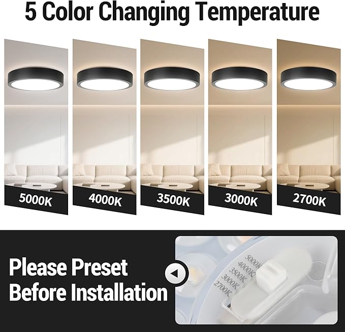 11" LED Flush Mount Ceiling Light, Black Modern Ceiling Light Fixture with 5CCT 2700K-5000K, Dimmable LED Light Fixtures Ceiling Mount for Kitchen Bathroom Bedroom Hallway