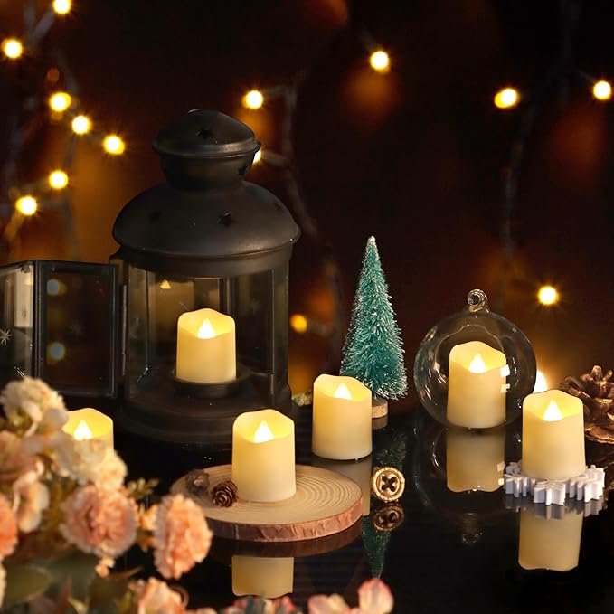 FREEPOWER Rechargeable Flameless Flickering Tea Light Candles Remote Control High Brightness Votive Candles with Cycling Timer, for Home and Holiday Decor, Pack of 6.