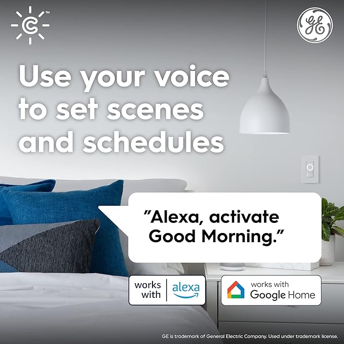 GE Lighting CYNC Smart Tunable White A19 LED Light Bulb, 60W Replacement, Bluetooth/Wi-Fi Enabled, Alexa + Google Home Compatible Without Hub, 2-Pack (Packaging May Vary)