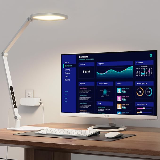 LED Desk Lamp for Home Office – Professional Eye-Caring Soft Diffused Light, Dimmable Desk Lamp with Adjustable Metal Swing Arm, Memory & Timer, Modern Anti-Glare Table Lamp