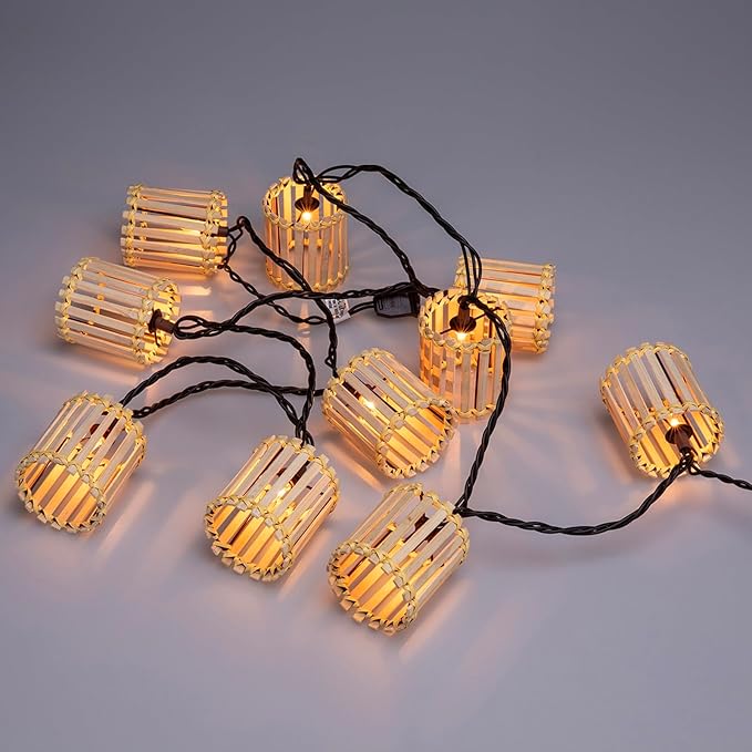 Outdoor-String-Lights-Waterproof, Bamboo Lantern String Lights for Patio, Garden, Porch, Balcony, Gazebo Decorative (Bamboo)