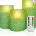 Mingfuxin Green Flameless Candles with Remote – Battery Operated LED Flickering Pillar Candles with Timer for Safe Home Decor – Ideal for Family with Kids and Pets