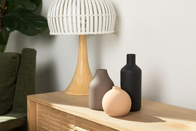 Ceramic Vase Set of 3 - Modern Farmhouse Decorative Vases for Home Decor. Boho, Rustic Vase, Small Neutral Pottery Vase Sets for Table, Shelf, Entryway, Living Room, Kitchen, Bedroom, Bathroom, Office