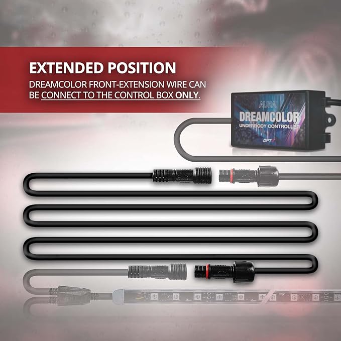 OPT7 1pc 9 ft Front Extension Wire, Compatible ONLY with Aura DreamColor RGB-IC LED Chasing Light Kits, 3-Pin Waterproof Connector, 22 AWG