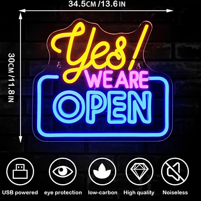 Yes We Are Open Neon Sign Wall Decorations Dimmable LED Light for Business Store USB Adjustable Brightness for Aesthetic Decoration for Coffee Shop Dessert Store Bar Pub Party Opening Gift