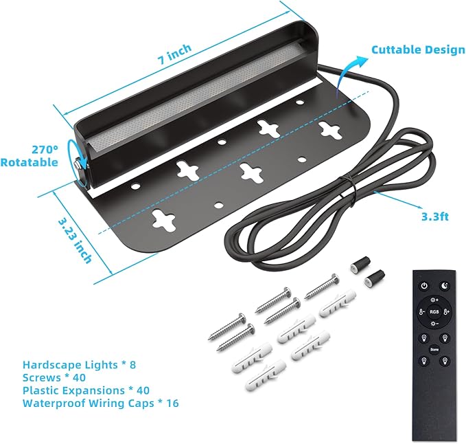8 Pack 7 Inch 5W Retaining Wall Lights Outdoor, RGBCW LED Hardscape Lighting Color Changing, Low Voltage Landscape Lights 12V AC/DC, IP65 Waterproof Paver Lights Smart APP & Remote Control, FCC Listed