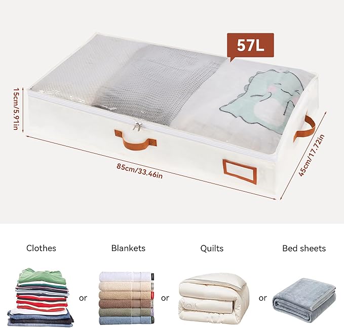 Under Bed Storage Containers, 2 Pack Underbed Storage Box, Closet Organizers and Storage Bins, Foldable Clothes Storage with Handle for Blankets Toy Comforter Sweaters Pillows Sheets(M)