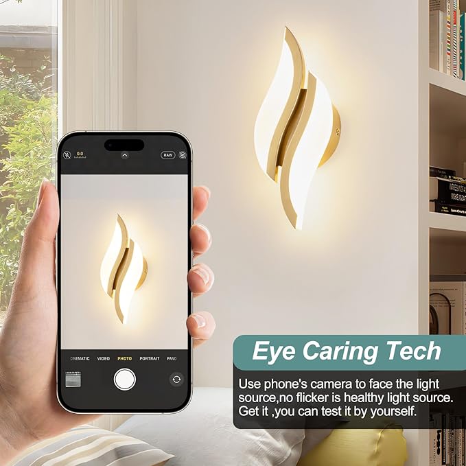 CANEOE Modern LED Wall Sconce 6000K Black Indoor Wall Light Fixtures Acrylic Wall Sconce Lighting for Living Room Bedroom Bedside Bathroom Hallway Stairway Wall Lamp (Gold, 2 Packs, 3000K)