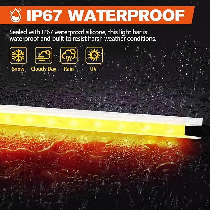FIERYRED 2PCS 12V Dimmable LED Camping Light Bars IP67 Waterproof & Dustproof, Built-in Magnets & Velcro Mount, Aluminum Lighting Kit for Tent, RV, Awning, Roof Rack, Vehicle, Amber