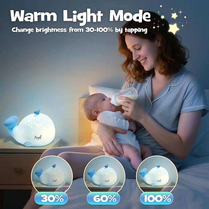 Whale Night Light Squishy Silicone Nursery Breastfeeding Nightlight with Timer 3-Level Warm White RGB Color Modes Cute Whale Lamp Rechargeable Touch Bedside Desk Sea Animal Lamp for Bedroom Dorm Decor