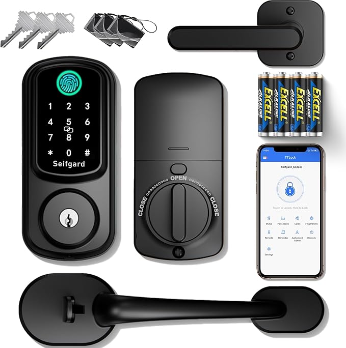 Keyless Entry Door Lock Deadbolt with Handle Set, Smart Door Lock for Front Door, Auto Lock Compatible with Alexa, Black